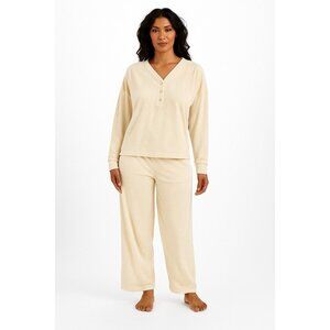 Roudelain Long Sleeve Ribbed Velour Pajama Set Goat Size L Soft Cozy